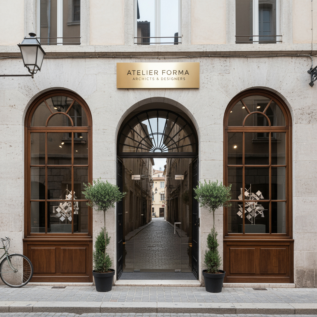 Designstudio-Außenansicht in europäischer Innenstadt